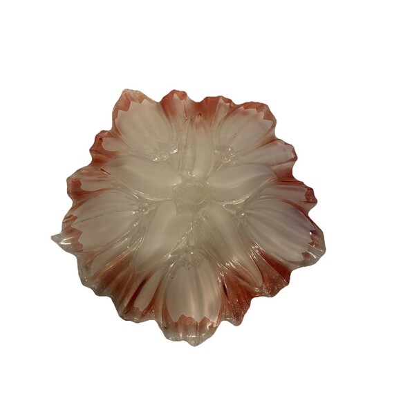 Vintage Mikasa Walter Frosted Glass “ Tulips Pink” Scalloped Edge Dish. 9 Inch - Picture 2 of 9